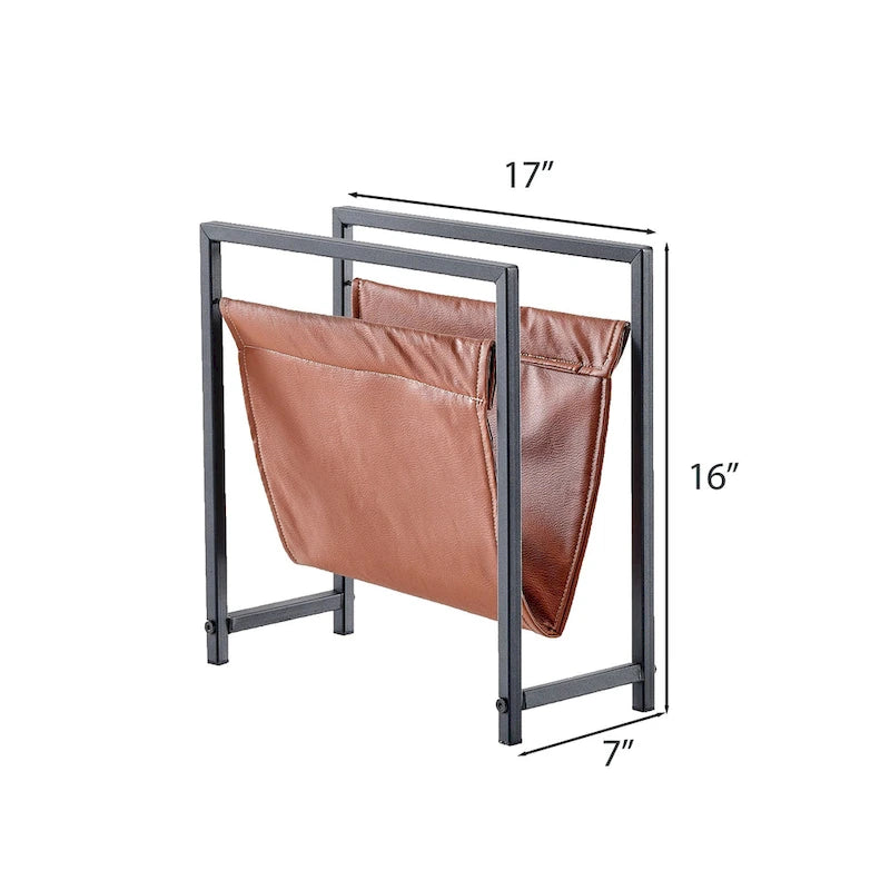 Mertens Freestanding Matte Metal Frame Leatharette Sling Magazine Holder