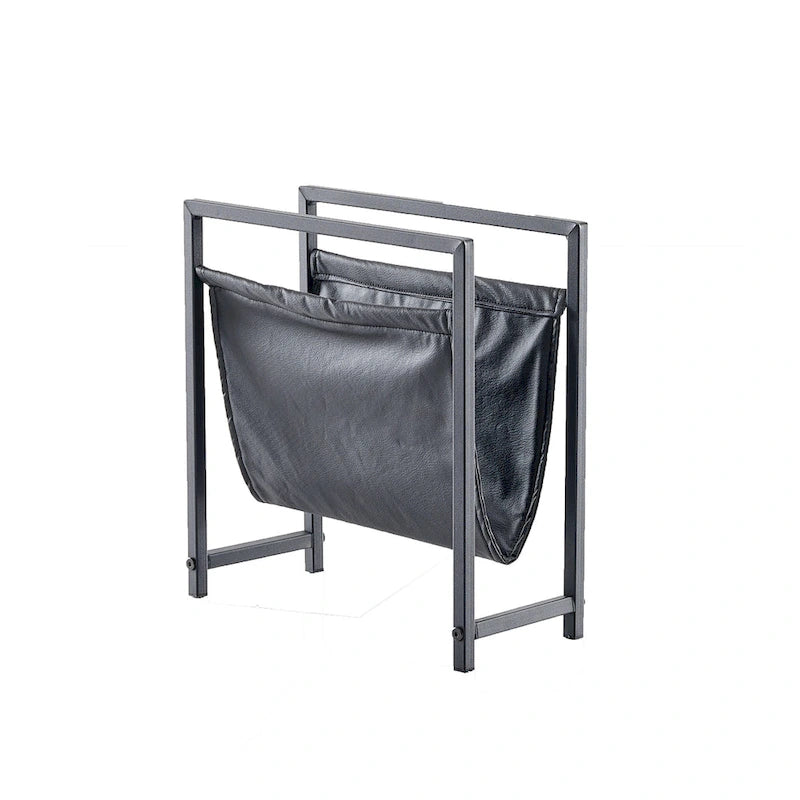 Mertens Freestanding Matte Metal Frame Leatharette Sling Magazine Holder