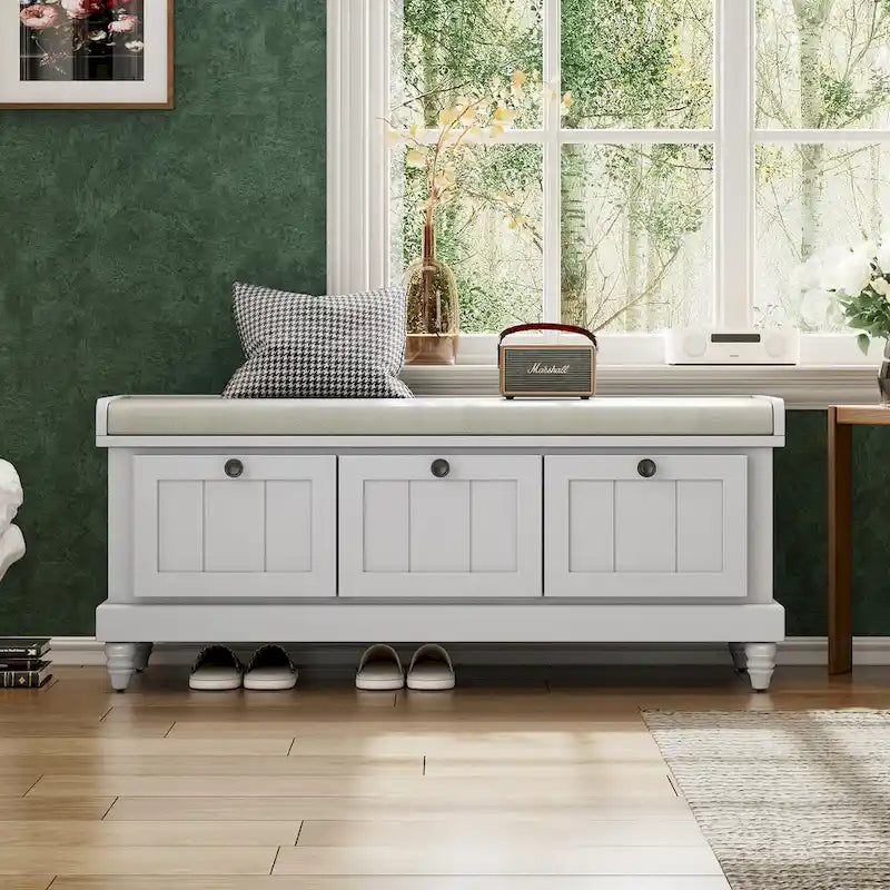 Shoe Bench with Lift Top Cushion Seat & Hidden Space, Entryway Shoe Storage Bench with 3 Drawers, Bedroom End of Bed Bench