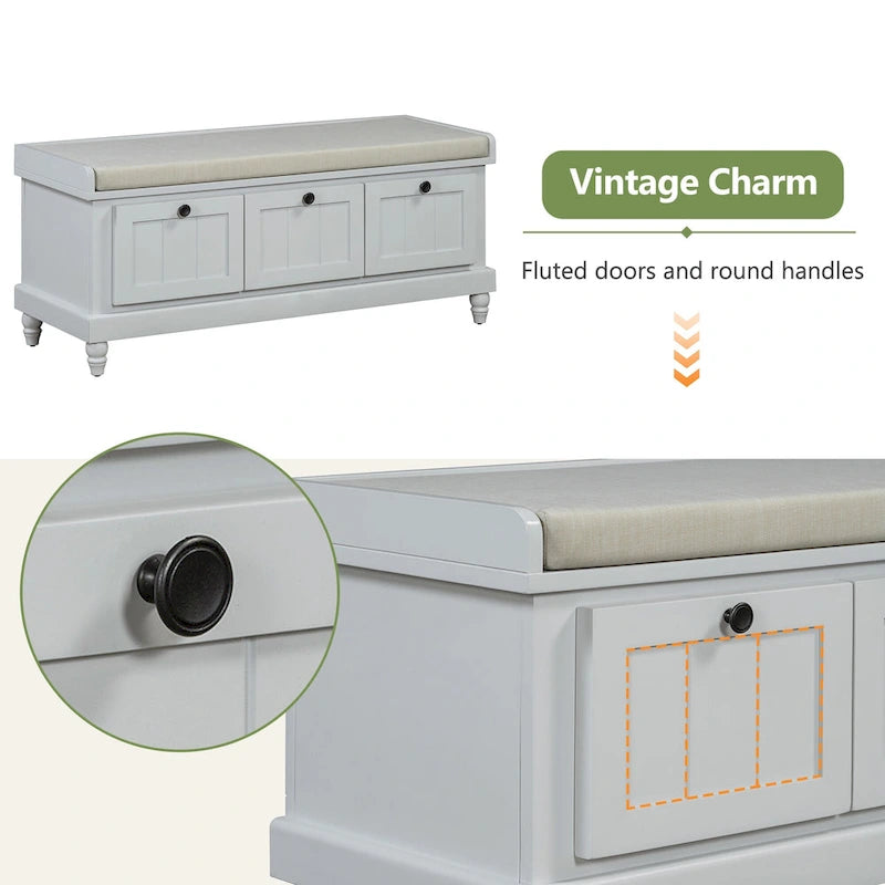 Shoe Bench with Lift Top Cushion Seat & Hidden Space, Entryway Shoe Storage Bench with 3 Drawers, Bedroom End of Bed Bench