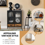 Costway Kitchen Storage Cabinet Freestanding Buffet Sideboard w/ 2 - Black, Rustic Brown - See Details