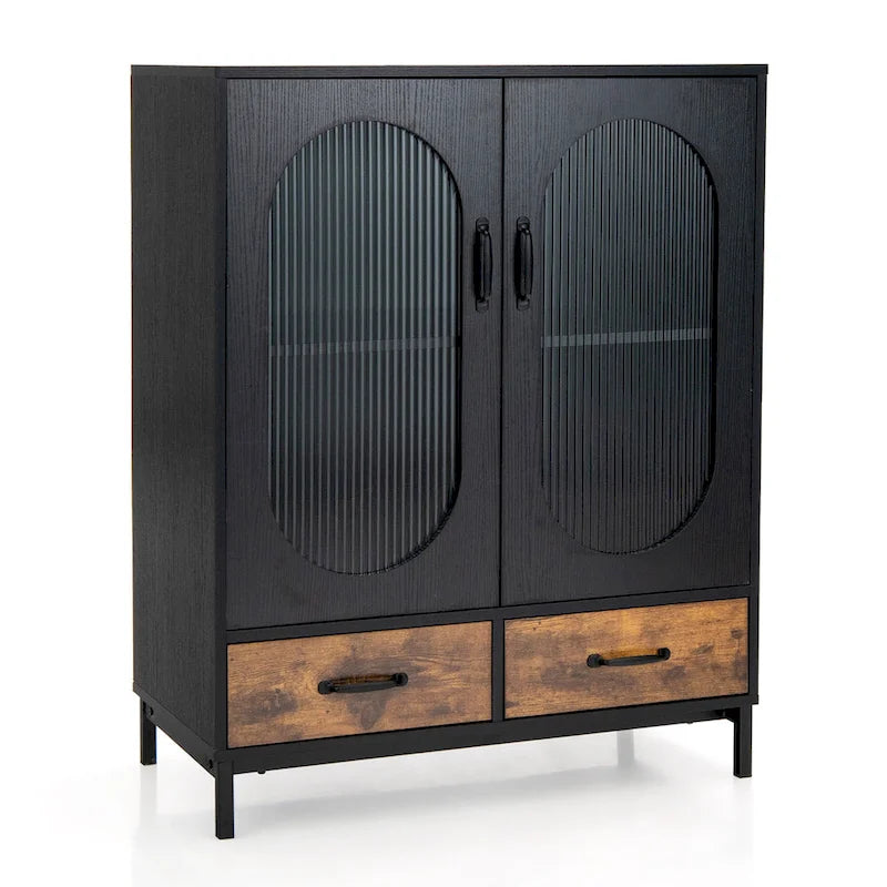 Costway Kitchen Storage Cabinet Freestanding Buffet Sideboard w/ 2 - Black, Rustic Brown - See Details
