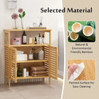 Costway Bamboo Storage Cabinet with Double Louvered Doors Open Shelf & - See Details