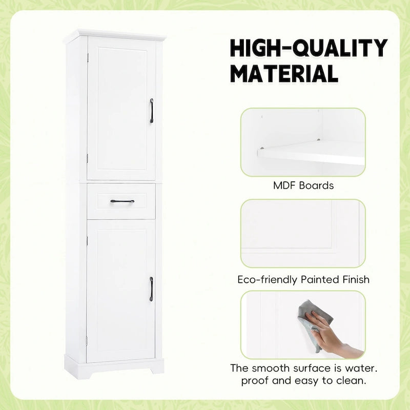 Freestanding Bathroom Cabinet with 2 Doors, Adjustable Shelves & Door Storage ,Tall Bathroom Organizer