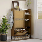 Rattan Shoe Cabinet with 3 Flip Drawers and 4-Tier