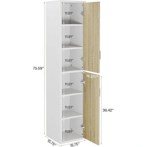 75.4 Inches Wood Storage Cabinet with 2 Doors and 6 Shelves
