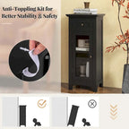 Costway Bathroom Floor Cabinet with Single Glass Door Drawer & - See Details
