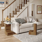 2-Tier C-Shaped Sofa Side Table, Bedside End Table with Faux Marble Tabletop, C Table for Sofa, Bedroom, Living Room