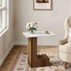 2-Tier C-Shaped Sofa Side Table, Bedside End Table with Faux Marble Tabletop, C Table for Sofa, Bedroom, Living Room