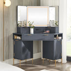 Modern Fluted Makeup Vanity Desk with 3 Way Mirror&Light, Vanity Table