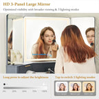 Modern Fluted Makeup Vanity Desk with 3 Way Mirror&Light, Vanity Table