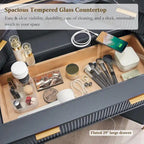 Modern Fluted Makeup Vanity Desk with 3 Way Mirror&Light, Vanity Table