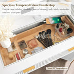 Modern Fluted Makeup Vanity Desk with 3 Way Mirror&Light, Vanity Table