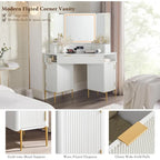 Modern Fluted Makeup Vanity Desk with 3 Way Mirror&Light, Vanity Table