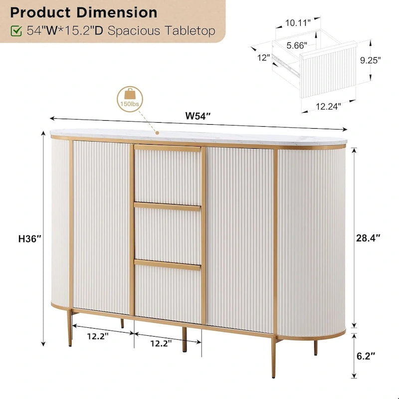 54 Modern Fluted Buffet Cabinet, Buffet Table, Coffee/Wine Bar