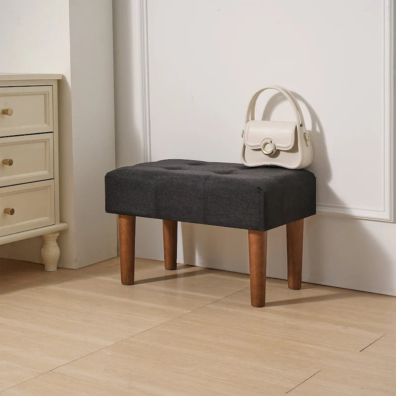 2 Pcs Small Foot Stool Ottoman, Linen Ottoman Foot Rest with Legs, Rectangle Upholstered Footrest
