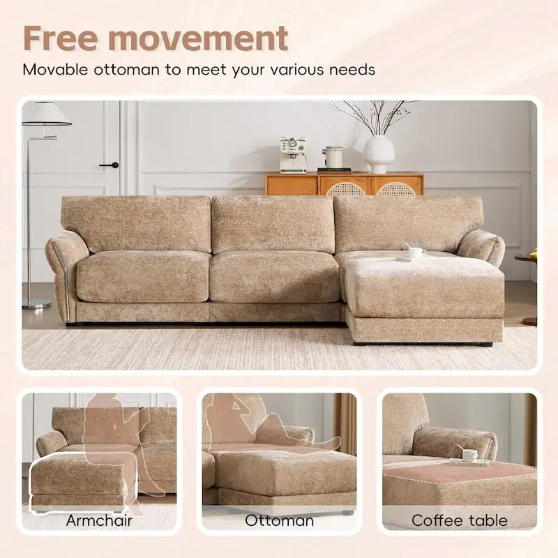 110 Modular Sectional Sofa, L-Shape Sofa with USB and Type-C Charger