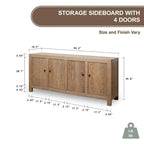 Capri Sideboard With 4 Doors, Weathered Pinewood 86.6x18.9x39.8H