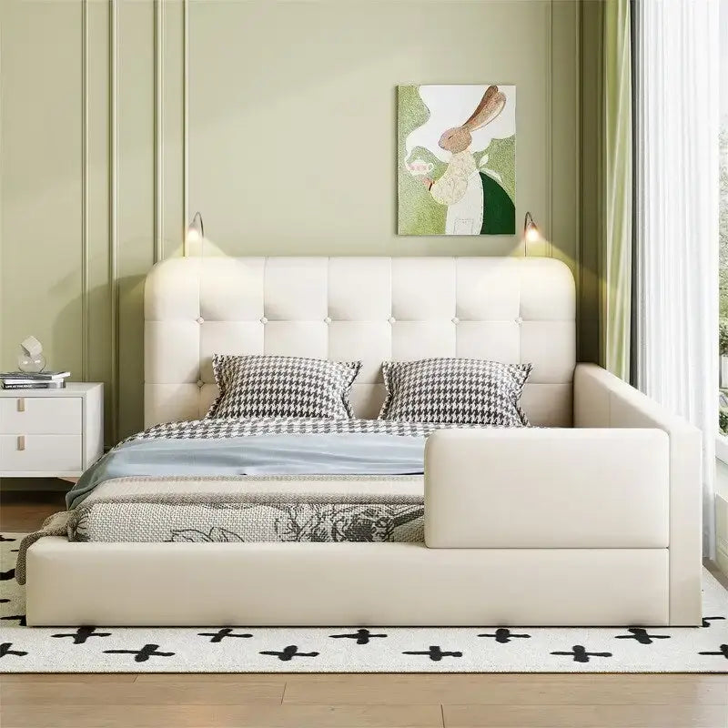 Upholstered Platform Bed with 2 Bulit-in Reading Lights