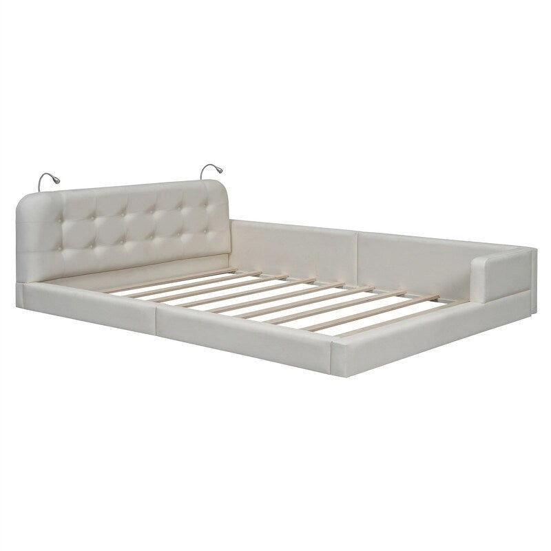 Upholstered Platform Bed with 2 Bulit-in Reading Lights