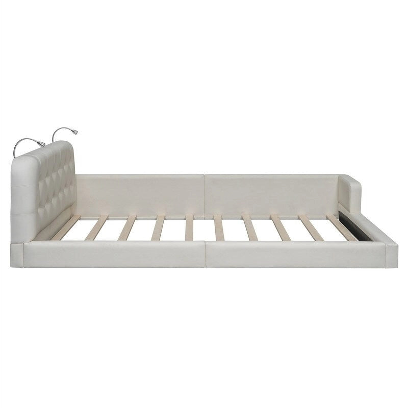 Upholstered Platform Bed with 2 Bulit-in Reading Lights
