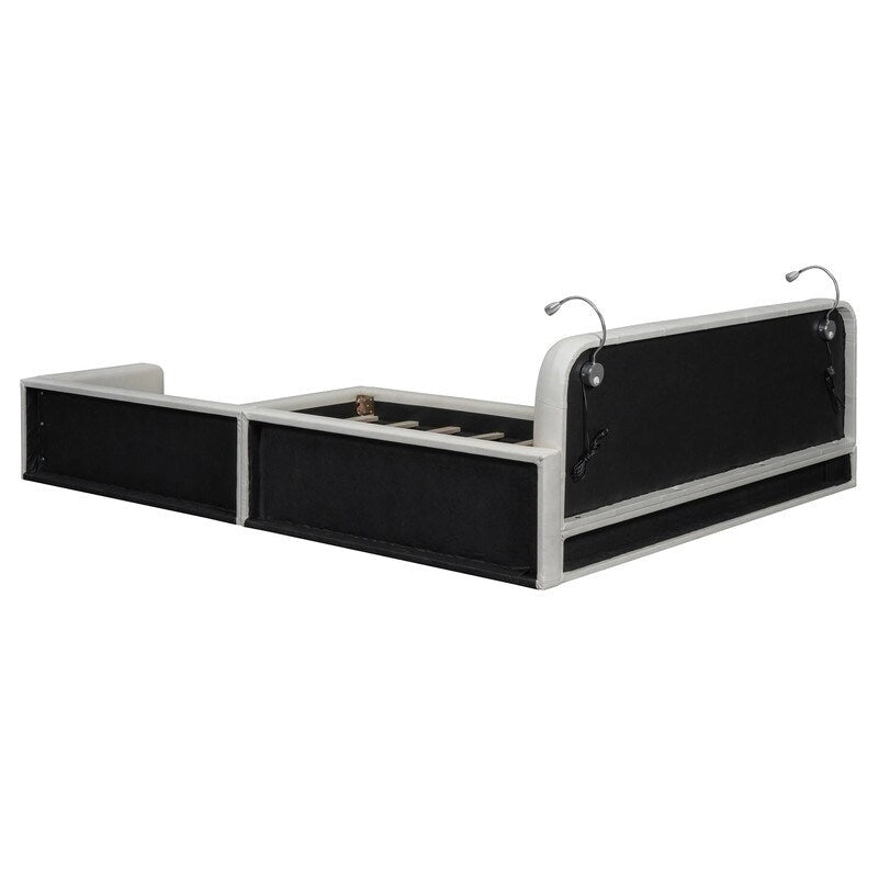 Upholstered Platform Bed with 2 Bulit-in Reading Lights