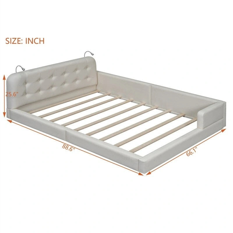 Upholstered Platform Bed with 2 Bulit-in Reading Lights