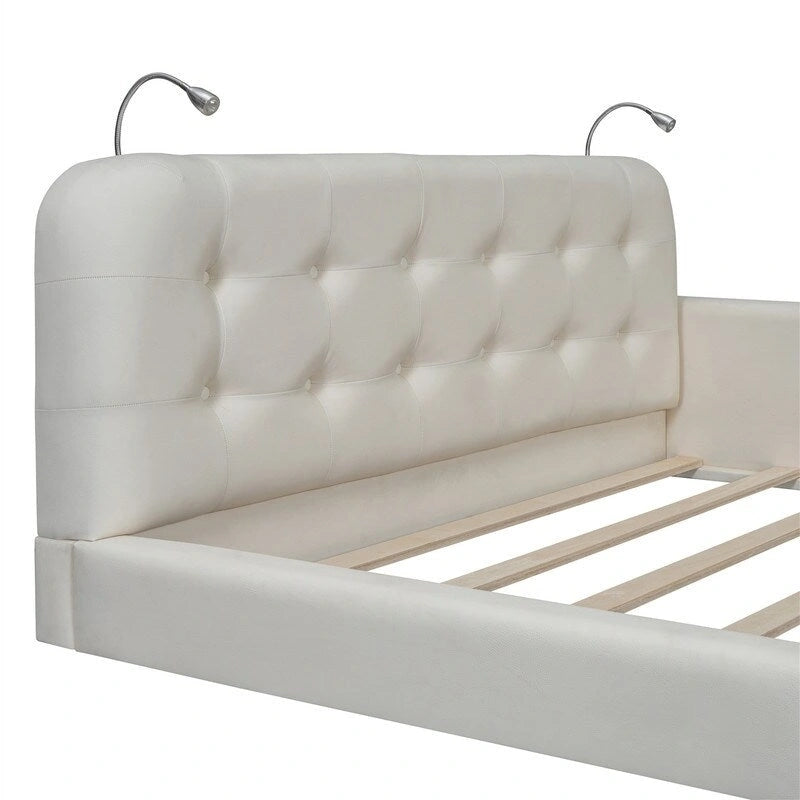 Upholstered Platform Bed with 2 Bulit-in Reading Lights