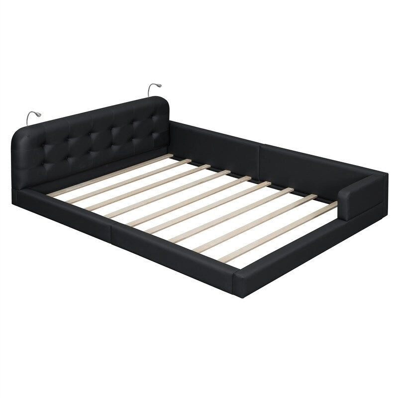 Upholstered Platform Bed with 2 Bulit-in Reading Lights