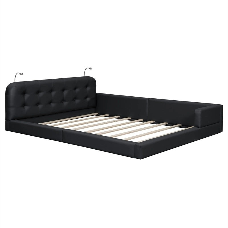 Upholstered Platform Bed with 2 Bulit-in Reading Lights