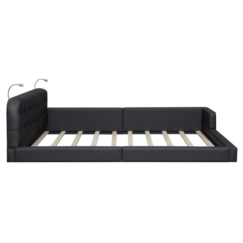 Upholstered Platform Bed with 2 Bulit-in Reading Lights