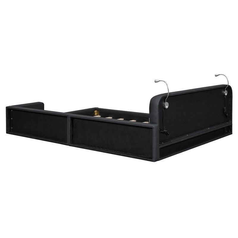 Upholstered Platform Bed with 2 Bulit-in Reading Lights