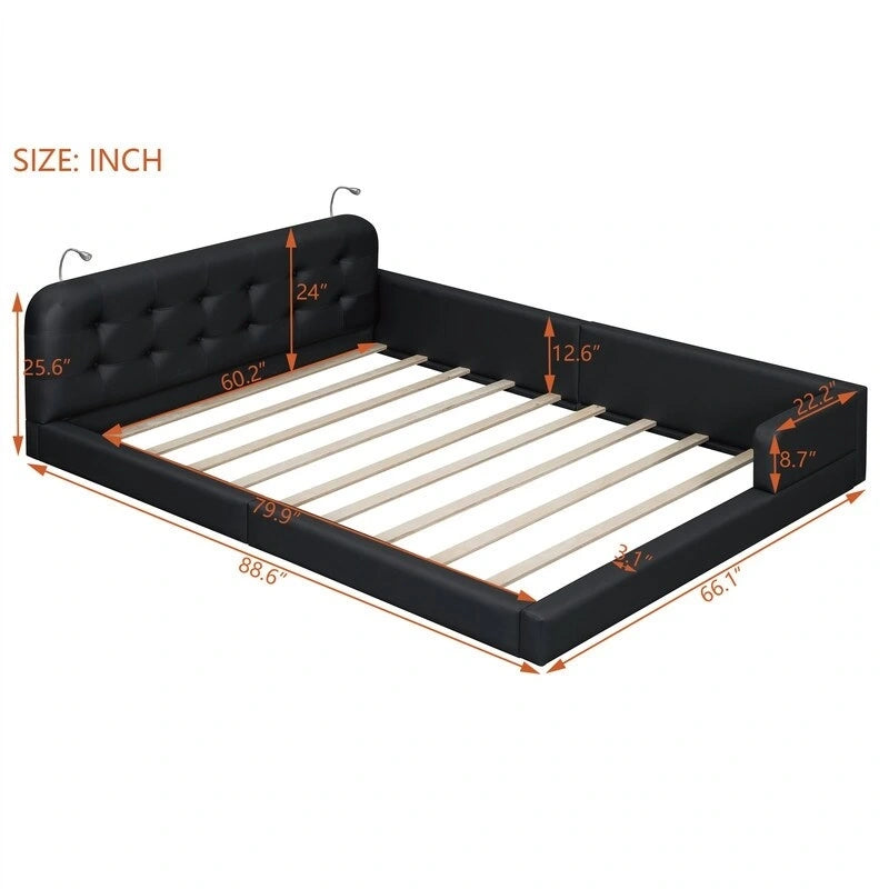 Upholstered Platform Bed with 2 Bulit-in Reading Lights