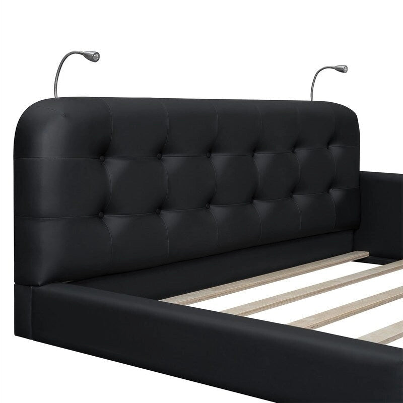Upholstered Platform Bed with 2 Bulit-in Reading Lights