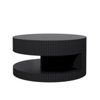 Double Layer Round Coffee Table Modern Center Table Vertical Striped Coffee Table with Storage Space, for Living Room