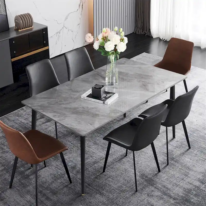 Modern Dining Table with Metal Frame Sintered Stone Top Kitchen Table