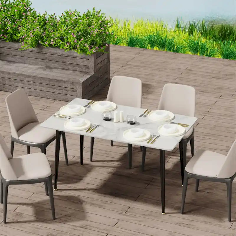 Modern Dining Table with Metal Frame Sintered Stone Top Kitchen Table