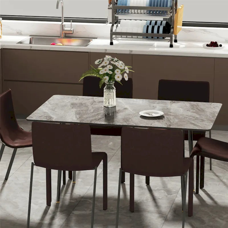 Modern Dining Table with Metal Frame Sintered Stone Top Kitchen Table
