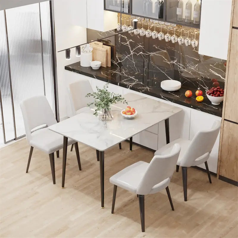 Modern Dining Table with Metal Frame Sintered Stone Top Kitchen Table