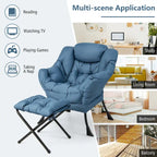 Gymax Lazy Sofa Chair Accent Leisure Armchair with Folding Footrest &