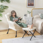 Gymax Lazy Sofa Chair Accent Leisure Armchair with Folding Footrest &