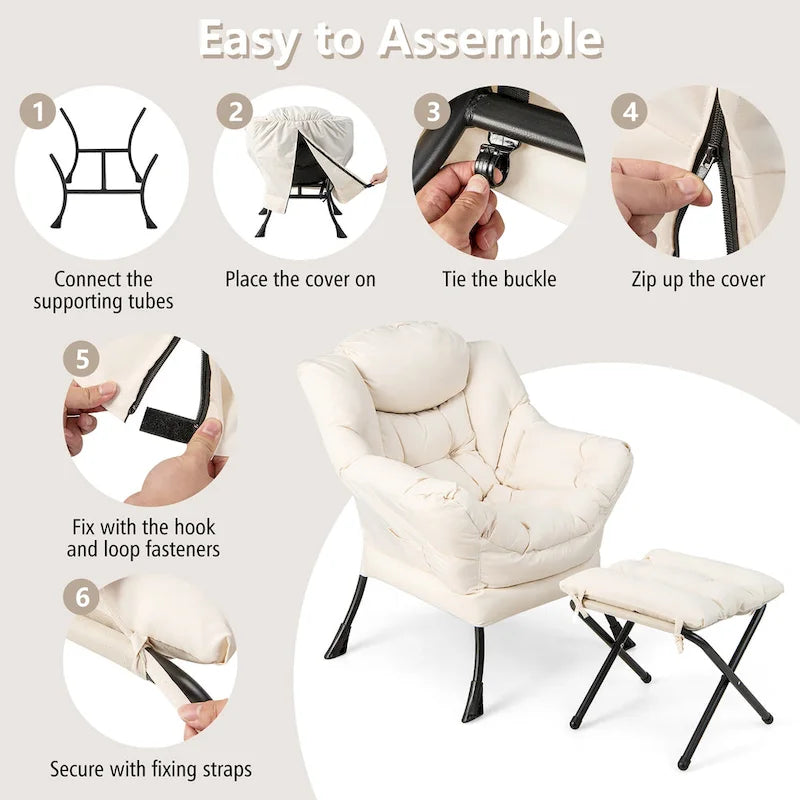 Gymax Lazy Sofa Chair Accent Leisure Armchair with Folding Footrest &