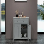 Gymax Bathroom Floor Cabinet Wooden Storage Organizer with Drawer &