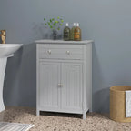 Gymax Bathroom Floor Cabinet Wooden Storage Organizer with Drawer &