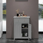 Gymax Bathroom Floor Cabinet Wooden Storage Organizer with Drawer &