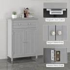 Gymax Bathroom Floor Cabinet Wooden Storage Organizer with Drawer &
