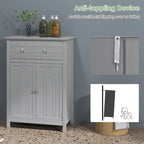 Gymax Bathroom Floor Cabinet Wooden Storage Organizer with Drawer &