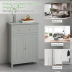 Gymax Bathroom Floor Cabinet Wooden Storage Organizer with Drawer &