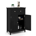 Gymax Bathroom Floor Cabinet Wooden Storage Organizer with Drawer &