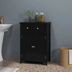 Gymax Bathroom Floor Cabinet Wooden Storage Organizer with Drawer &